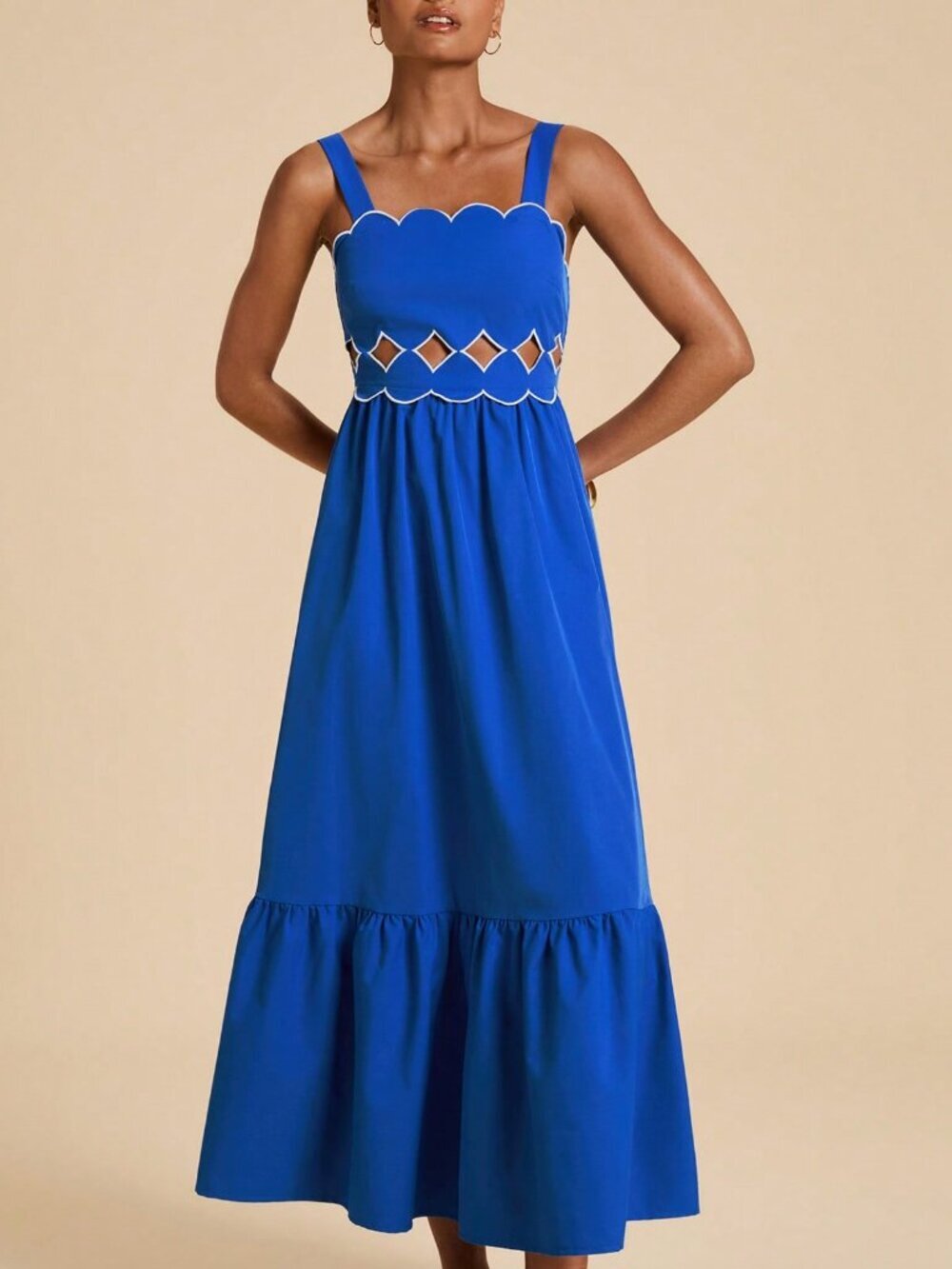Blue Boho Women's Sleeveless Embroidered Waist Long Dress - Picture 7 of 7